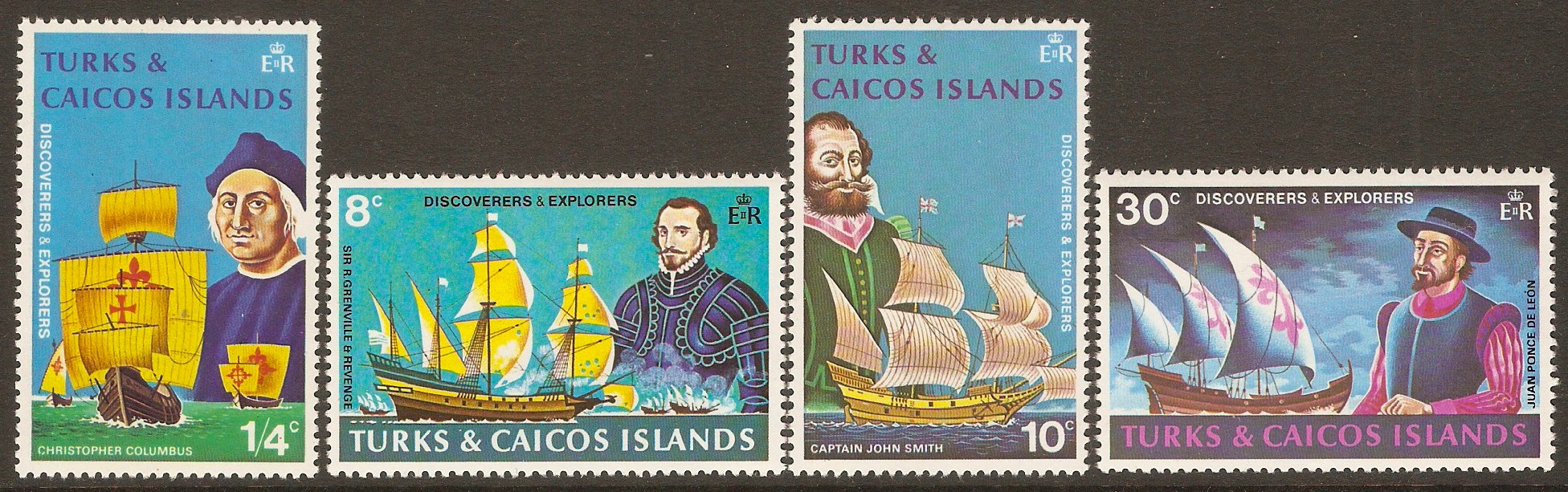 Turks and Caicos 1972 Discoverers & Explorers set. SG368-SG371.
